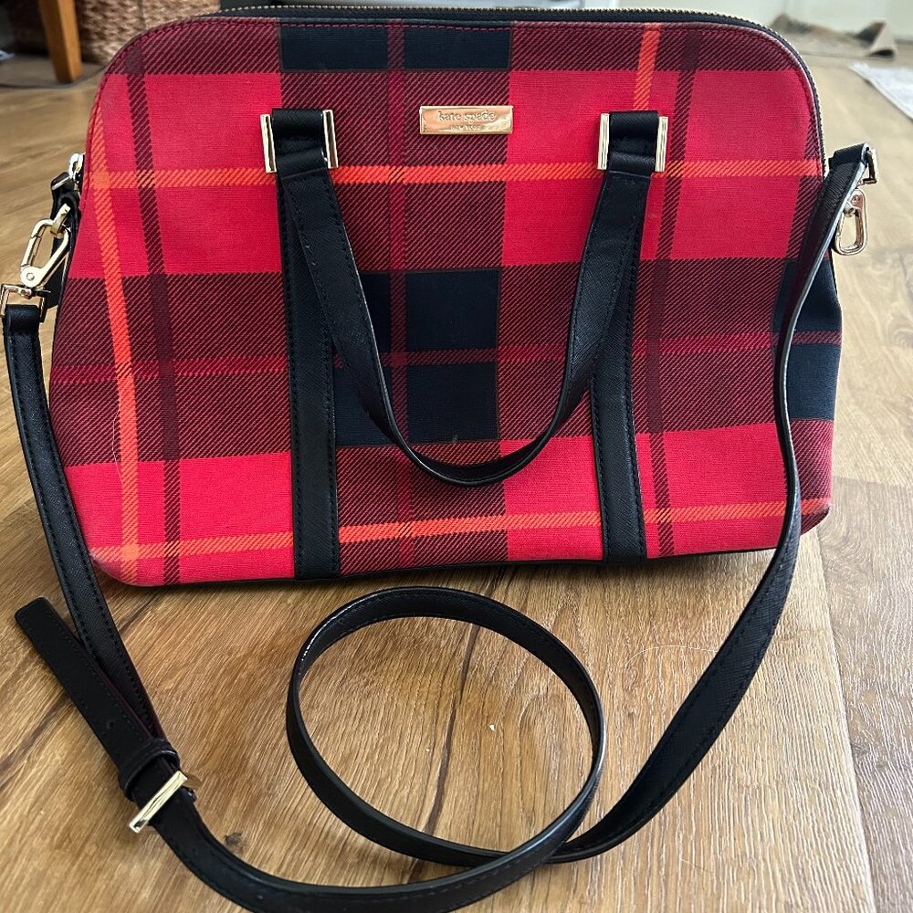 Fantastic Kate Spade Tartan Plaid Red & Black Tote Bag Shoulder Crossbody Purse